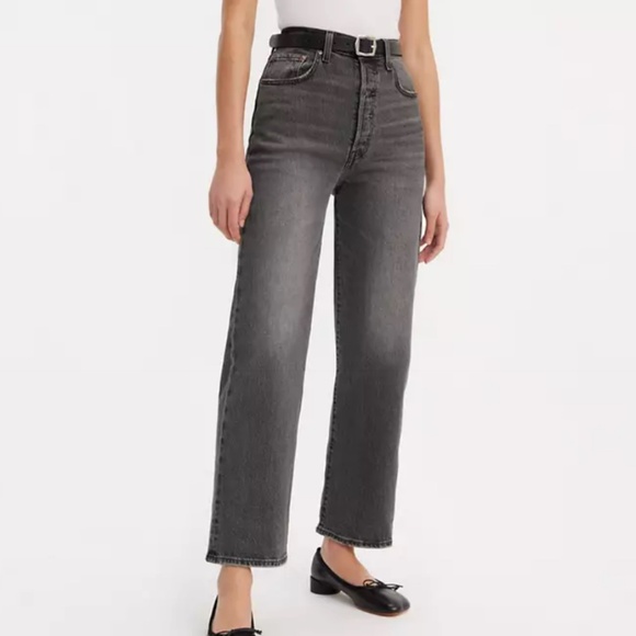 Levis Ribcage Straight Ankle Jeans size 31 well worn - black - Picture 3 of 9